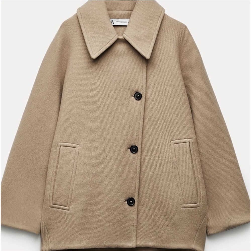 Zara cropped oversized wool coat camel tan - Picture 12 of 17